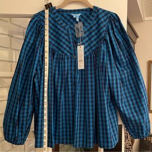 Draper James Blue and Navy Gingham Blouse